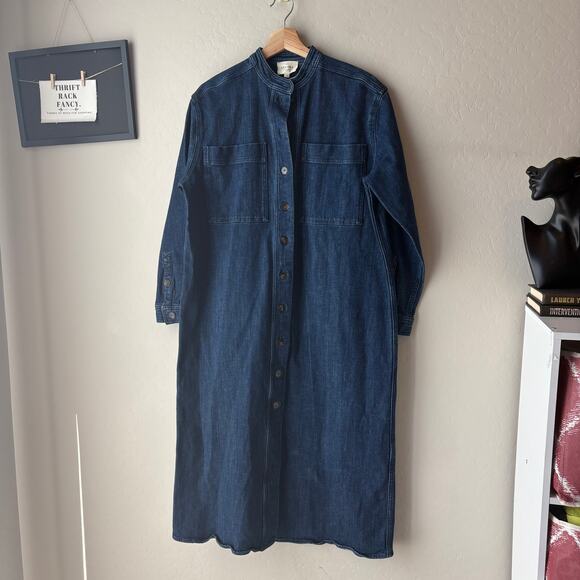 Sezane Dress Navi Denim Jean Long Sleeve Midi Dress Dark Blue Size 36 - Picture 3 of 8